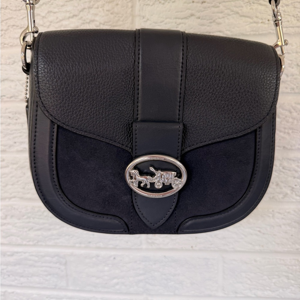 Coach Blue Leather & Suede Saddle Crossbody Bag